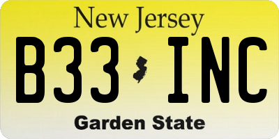 NJ license plate B33INC