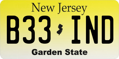 NJ license plate B33IND