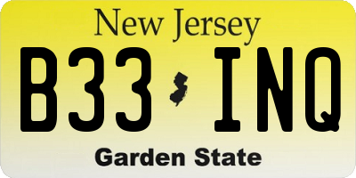 NJ license plate B33INQ