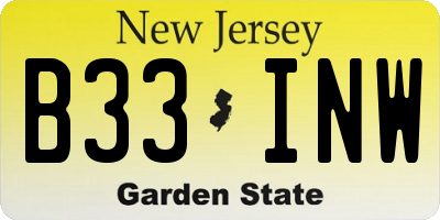 NJ license plate B33INW