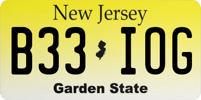 NJ license plate B33IOG