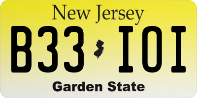 NJ license plate B33IOI