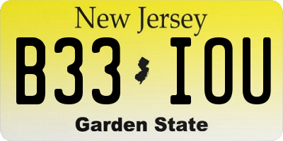 NJ license plate B33IOU