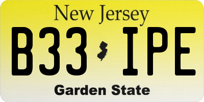 NJ license plate B33IPE