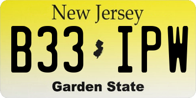 NJ license plate B33IPW