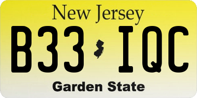 NJ license plate B33IQC
