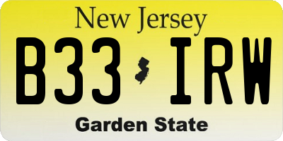 NJ license plate B33IRW
