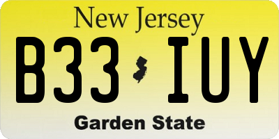 NJ license plate B33IUY