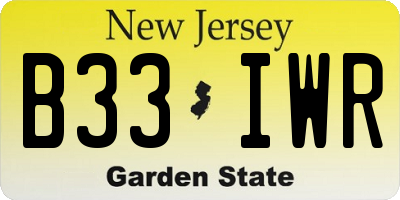 NJ license plate B33IWR