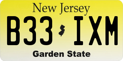 NJ license plate B33IXM
