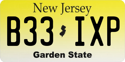 NJ license plate B33IXP