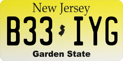NJ license plate B33IYG