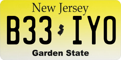 NJ license plate B33IYO