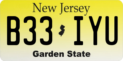 NJ license plate B33IYU