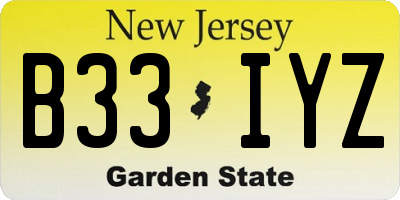 NJ license plate B33IYZ