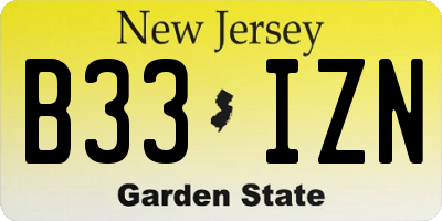 NJ license plate B33IZN