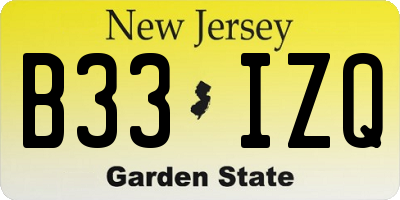 NJ license plate B33IZQ