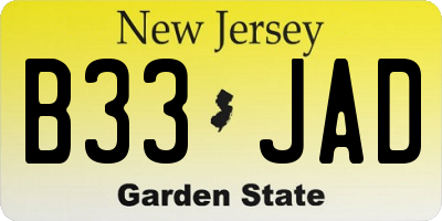 NJ license plate B33JAD