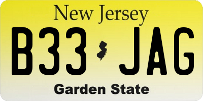 NJ license plate B33JAG
