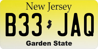 NJ license plate B33JAQ