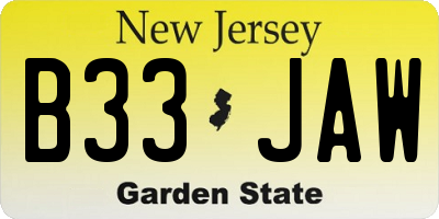 NJ license plate B33JAW