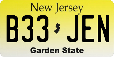 NJ license plate B33JEN