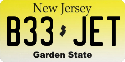 NJ license plate B33JET