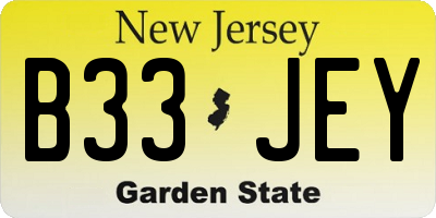 NJ license plate B33JEY