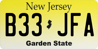 NJ license plate B33JFA