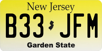 NJ license plate B33JFM