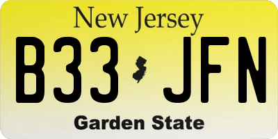 NJ license plate B33JFN