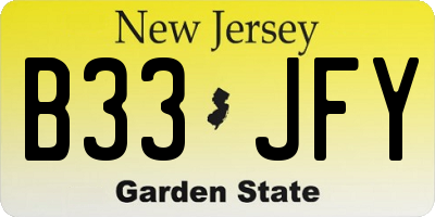 NJ license plate B33JFY