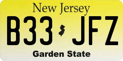 NJ license plate B33JFZ