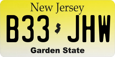 NJ license plate B33JHW