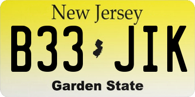 NJ license plate B33JIK