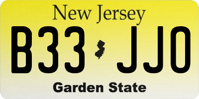NJ license plate B33JJO