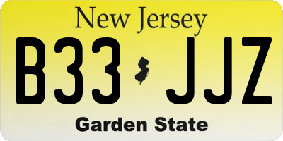 NJ license plate B33JJZ