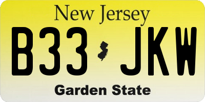 NJ license plate B33JKW