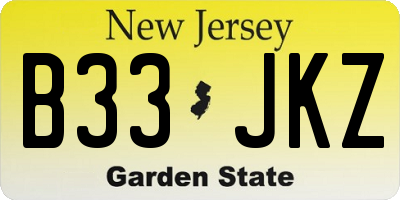 NJ license plate B33JKZ