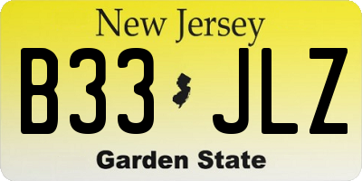 NJ license plate B33JLZ