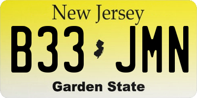 NJ license plate B33JMN