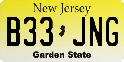 NJ license plate B33JNG