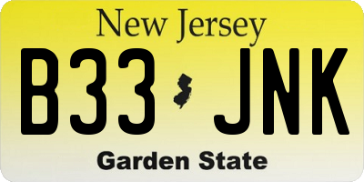 NJ license plate B33JNK