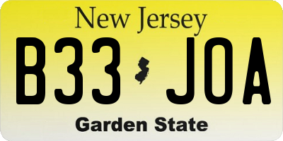 NJ license plate B33JOA