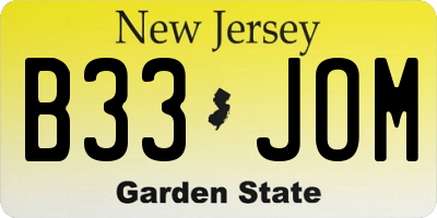 NJ license plate B33JOM