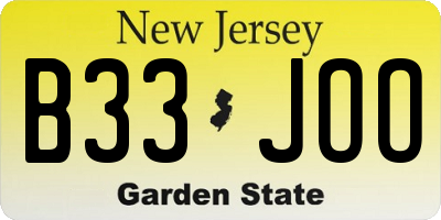 NJ license plate B33JOO