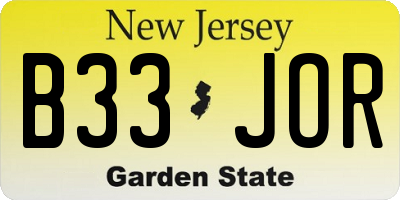 NJ license plate B33JOR