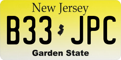 NJ license plate B33JPC