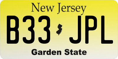 NJ license plate B33JPL
