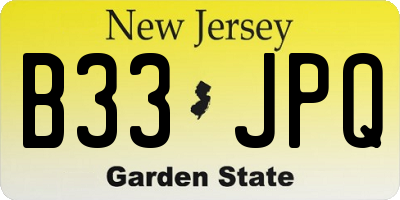 NJ license plate B33JPQ